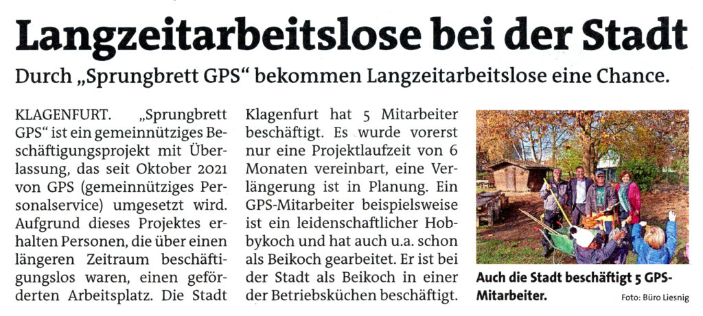 Sprungbrett GPS – Kooperation mit der Stadt Klagenfurt